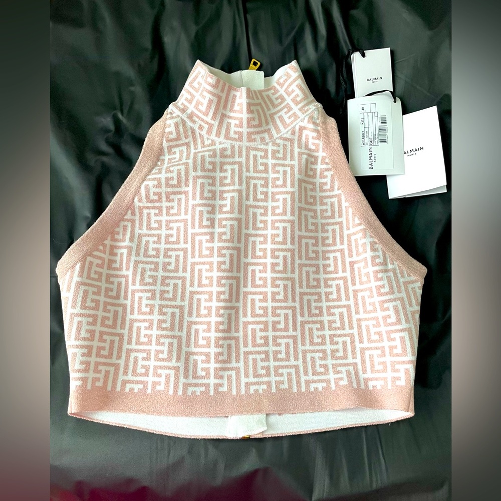 COPY - Balmain small pink glitter monogram crop top